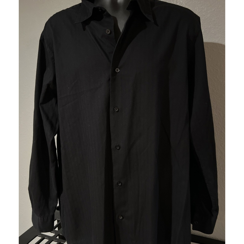 Via Europa‎ Button Down Mens XL Black Excellent Long Sleeve Striped Dress Shirt